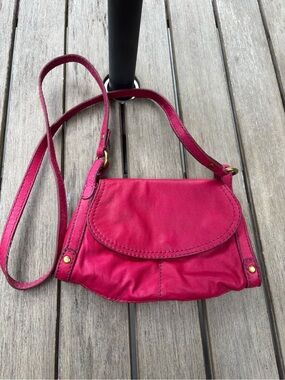 Lucky magenta soft raw leather crossbody flap top